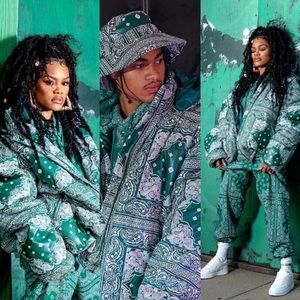 Teyana Taylor x PLT Green Paisley Print Unisex Track Suit Set, Oversized Small.